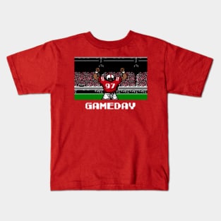 Red and White Football Gameday Retro 8 Bit Linebacker Kids T-Shirt